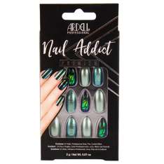 Ardell Nail Addict Juego de Uñas Artificiales Cromo con Purpurina Verde